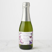 Vlinders paarse bruiloft favor sparkling wijnetiket (Voorkant)