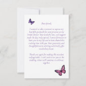 Vlinders paarse bruiloftfeest bedankkaart (Achterkant)