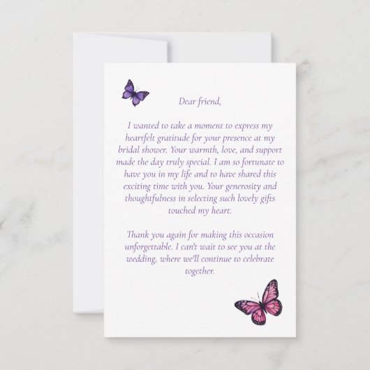 Vlinders paarse bruiloftfeest bedankkaart (Achterkant)