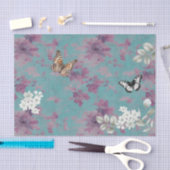 Vlinders, Paarse en witte op Blue Decoupage Tissuepapier (Craft)