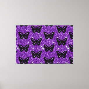 Vlinders Paarse Glitters Vliegen Insecten Dieren Canvas Afdruk