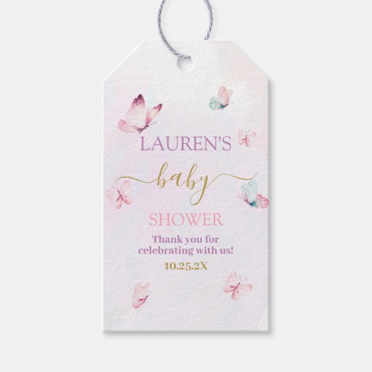 Vlinders Paarse Roze Baby shower Gift Label Cadeaulabel (Voorkant)