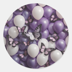 Vlinders paarse witte ballonnen Sticker