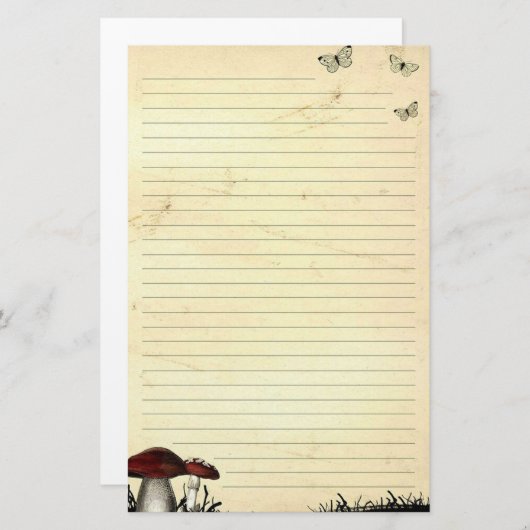 Vlinders & paddenstoel bekleed oud papier briefpap (Voorkant / Achterkant)