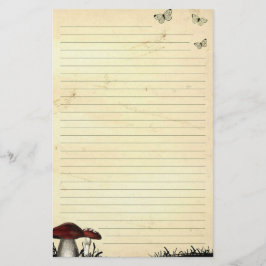 Vlinders & paddenstoel bekleed oud papier briefpap