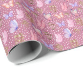 Vlinders & Paddenstoelen op Paars Roze Cadeaupapier (Rol Hoek)