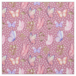 Vlinders & Paddenstoelen op Paars Roze Stof