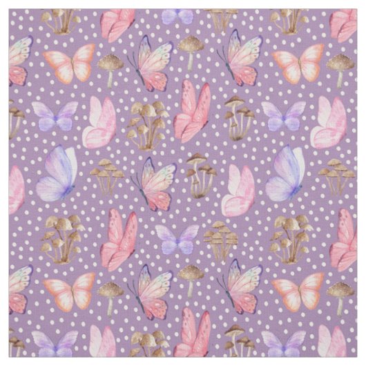 Vlinders & Paddenstoelen op Paarse Stof (Swatch)