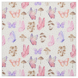 Vlinders & Paddenstoelen op wit Stof