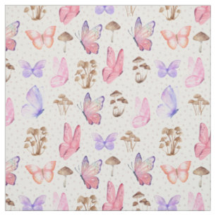 Vlinders & Paddenstoelen op wit Stof