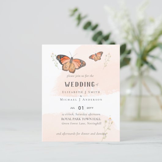 Vlinders Paradijs Waterverf TROUW Uitnodiging (Staand voorkant)