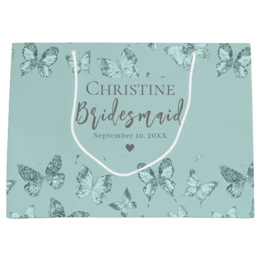 Vlinders Pastel Mintgroene Glitter Luxe Groot Cadeauzakje (Voorkant)