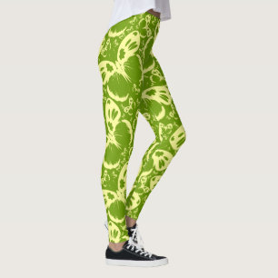 Vlinders Patroon Achtergrond Groen Leggings