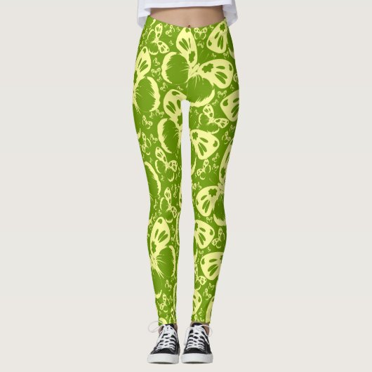 Vlinders Patroon Achtergrond Groen Leggings (Voorkant)