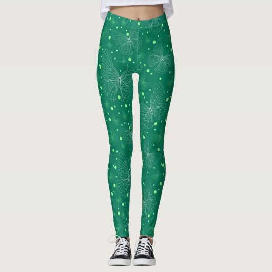 Vlinders Patroon Achtergrond Groen Leggings (Voorkant)