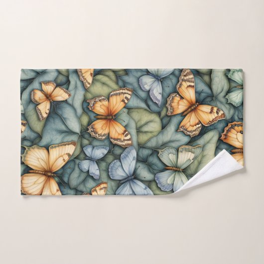Vlinders Patroon Blauw Groen Geel tinten Bad Handdoek (Handdoek)