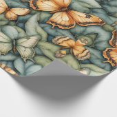 Vlinders Patroon Blauw Groen Geel tinten Cadeaupapier (Hoek)