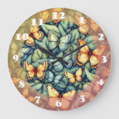 Vlinders Patroon Blauw Groen Geel tinten Grote Klok (Voorkant)