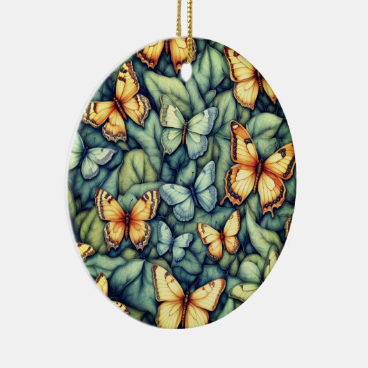 Vlinders Patroon Blauw Groen Geel tinten Keramisch Ornament (Rechts)