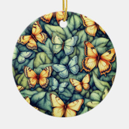 Vlinders Patroon Blauw Groen Geel tinten Keramisch Ornament