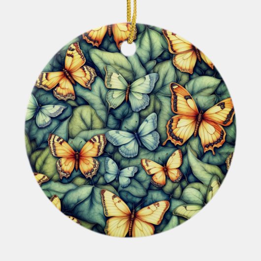 Vlinders Patroon Blauw Groen Geel tinten Keramisch Ornament (Voorkant)