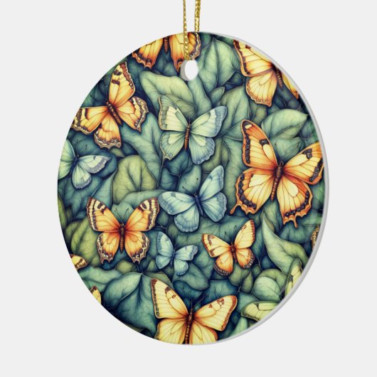 Vlinders Patroon Blauw Groen Geel tinten Keramisch Ornament (Links)