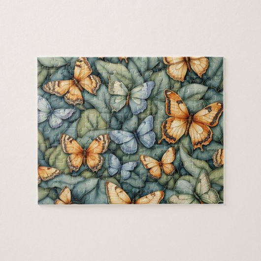 Vlinders Patroon Blauw Groen Geel tinten Legpuzzel (Horizontaal)