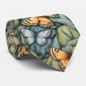 Vlinders Patroon Blauw Groen Geel tinten Stropdas (Opgerold)