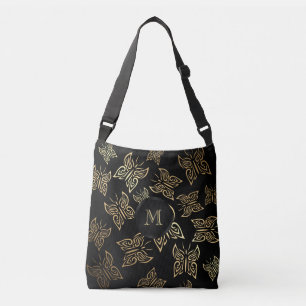 Vlinders Patroon Goud Zwart Crossbody Tas