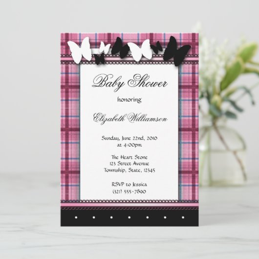 Vlinders & Plaid Baby Douche uitnodigingen (Staand voorkant)
