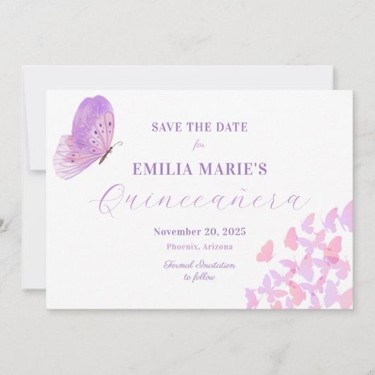 Vlinders Quinceañera Save The Date (Voorkant)