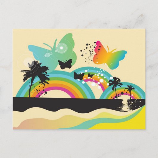 Vlinders Regenbogen en Palmboom Briefkaart (Voorkant)
