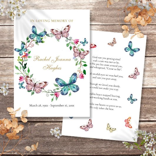 Vlinders Rouwherdenkingsgebed Gedicht Kaart