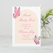 vlinders roze baby shower save the date (Staand voorkant)