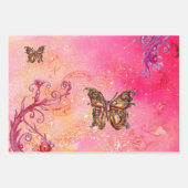 VLINDERS,ROZE BLAUW PAARS GROEN GLITTERS Bloemig Inpakpapier Vel (Voorkant 3)