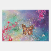 VLINDERS,ROZE BLAUW PAARS GROEN GLITTERS Bloemig Inpakpapier Vel (Voorkant 2)