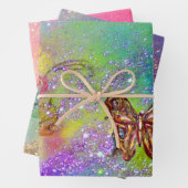 VLINDERS,ROZE BLAUW PAARS GROEN GLITTERS Bloemig Inpakpapier Vel (In situ)