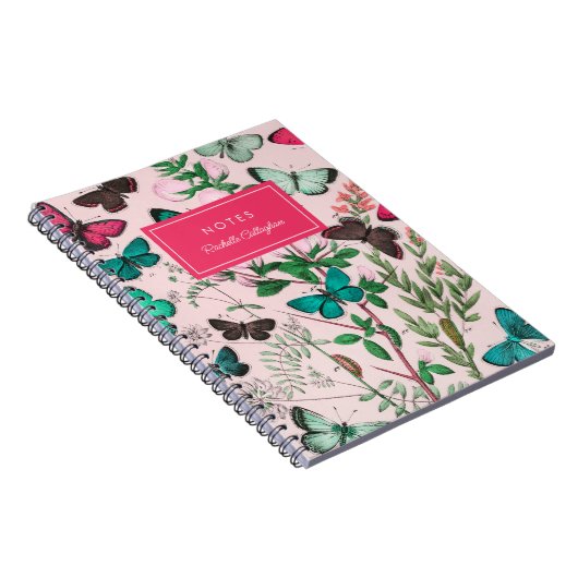   vlinders roze Blauwgroen naam Notitieboek (Rechterzijde)