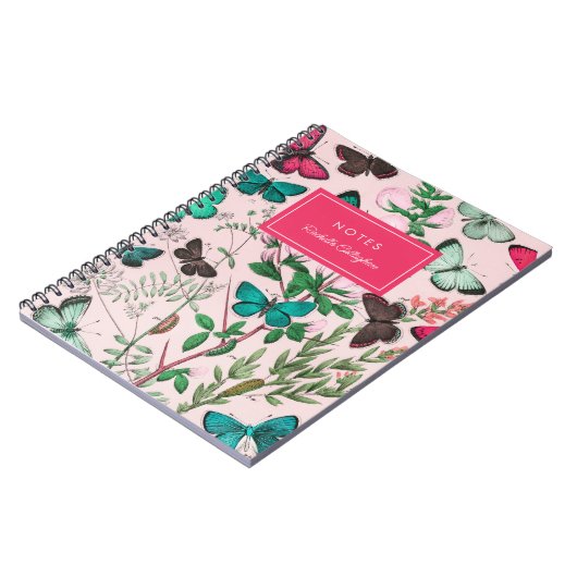   vlinders roze Blauwgroen naam Notitieboek (Linkerzijde)