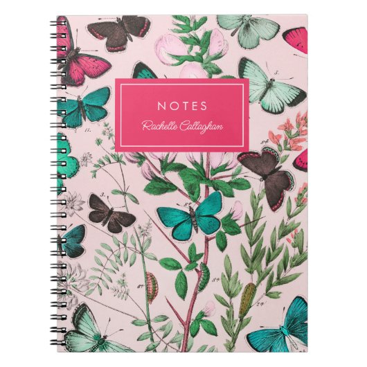   vlinders roze Blauwgroen naam Notitieboek (Voorkant)