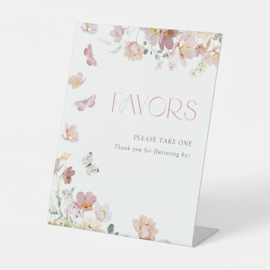 Vlinders Roze Bloemen Favors Vrijgezellenfeest Reclamebord Met Voetstuk (Voorkant)