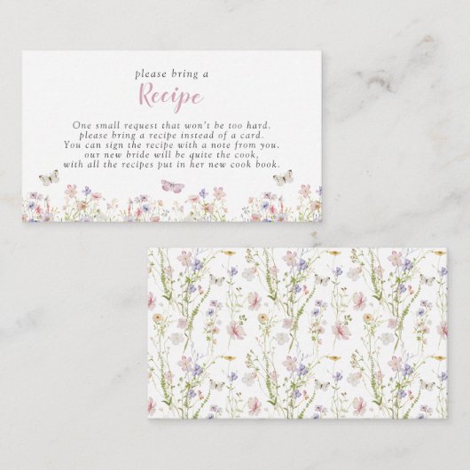 Vlinders Roze Bloemen Neem een recept mee Informatiekaartje (Voorkant / Achterkant)