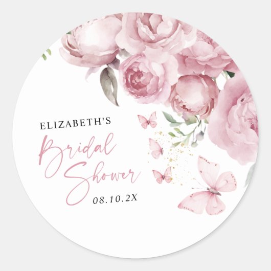Vlinders Roze Bloemen Vrijgezellenfeest Ronde Sticker (Voorkant)