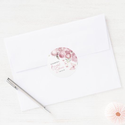 Vlinders Roze Bloemige Bruidsdouche Ronde Sticker (Envelop)
