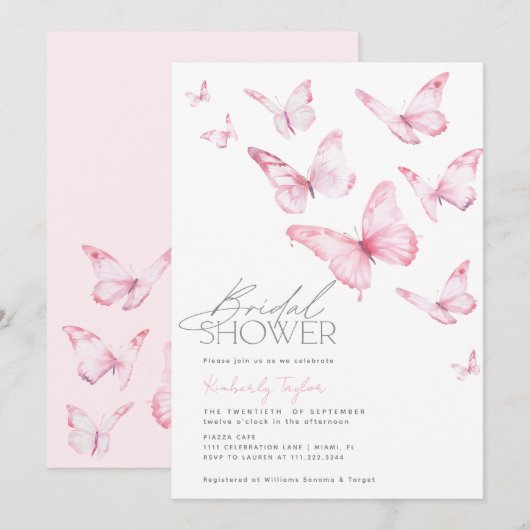 Vlinders Roze Blush Vrijgezellenfeest Kaart (Voorkant / Achterkant)