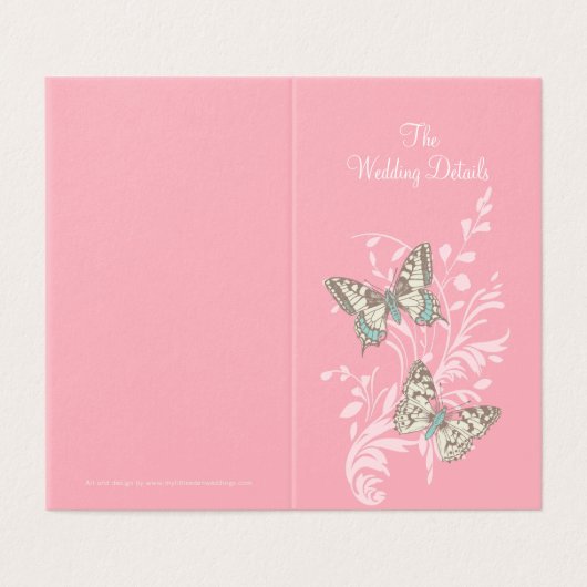 Vlinders roze bruiloft details schema kaart (Buitenkant ongevouwen)