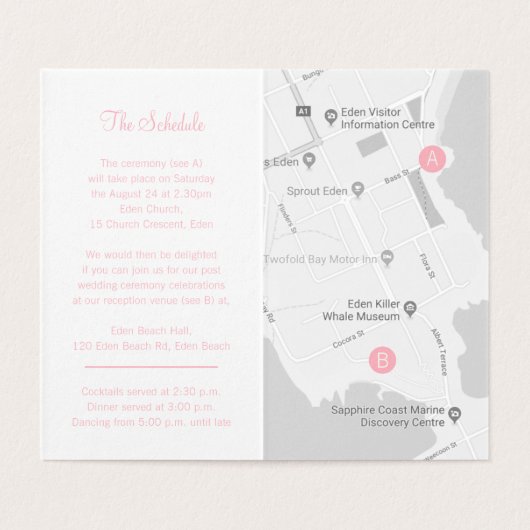 Vlinders roze bruiloft details schema kaart (Binnenkant ongevouwen)