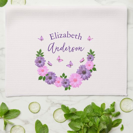 Vlinders roze en Paarse Theedoek (Gevouwen)