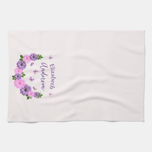 Vlinders roze en Paarse Theedoek (Horizontaal)