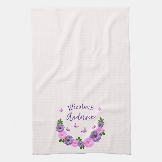 Vlinders roze en Paarse Theedoek (Verticaal)